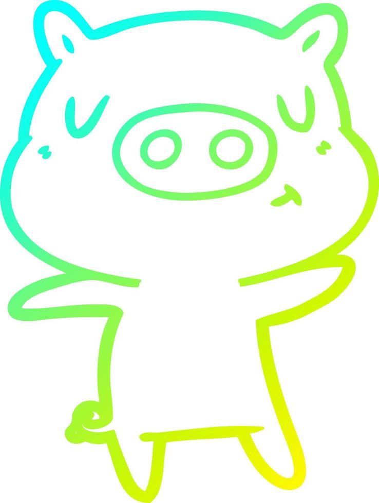 cold gradient line drawing cartoon content pig vector