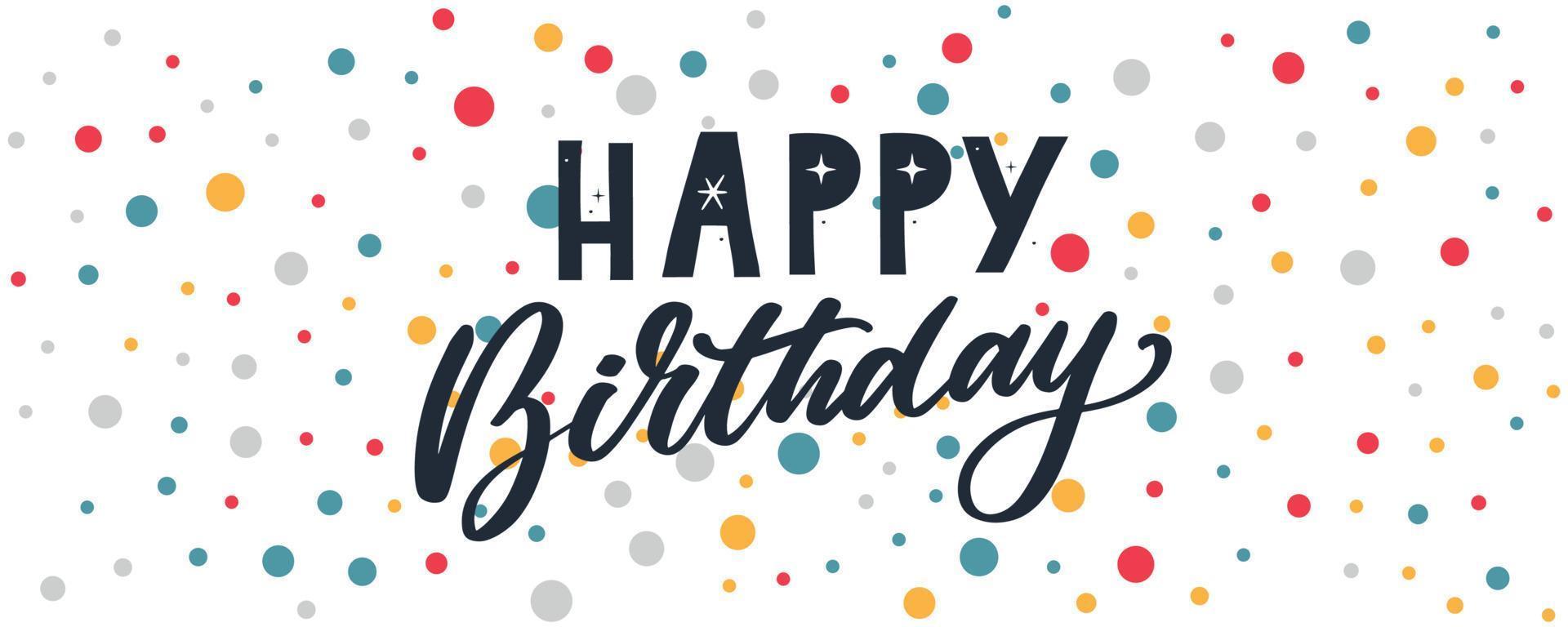 Happy Birthday lettering text banner, black color. Vector illustration.