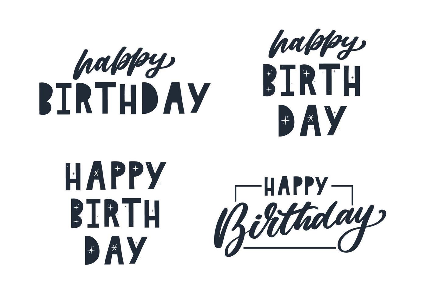 Happy Birthday lettering text banner, black color. Vector illustration.