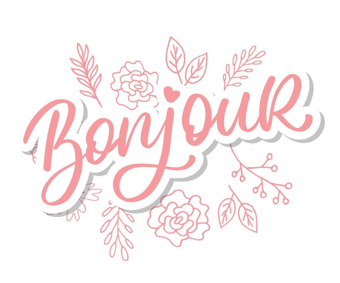 Bonjour Paris Phrase Vector Lettering Calligraphy Brush Chalkboard