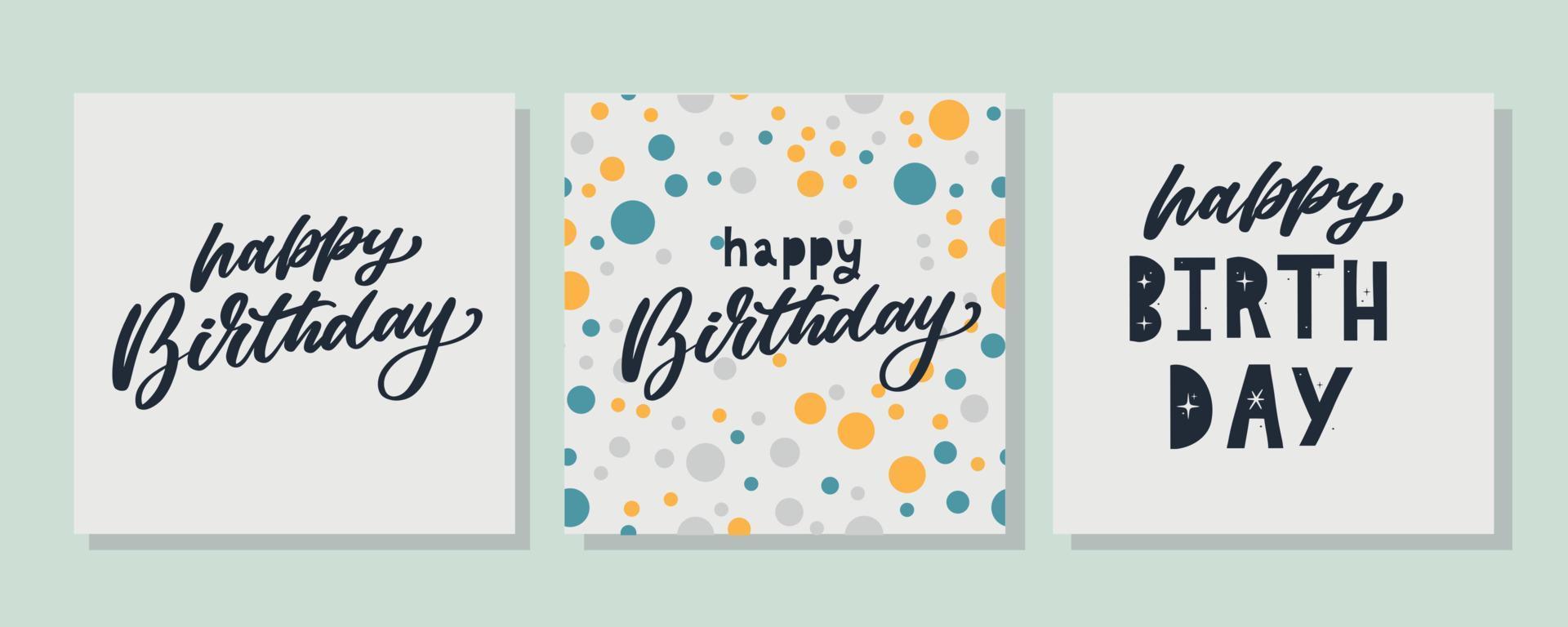 Happy Birthday lettering text banner, black color. Vector illustration.