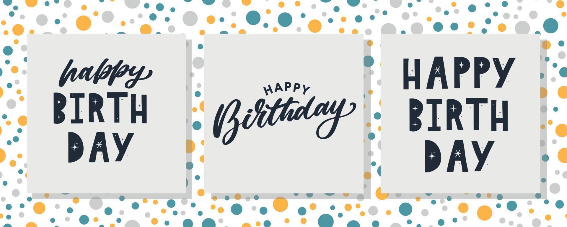 Happy Birthday lettering text banner, black color. Vector illustration.