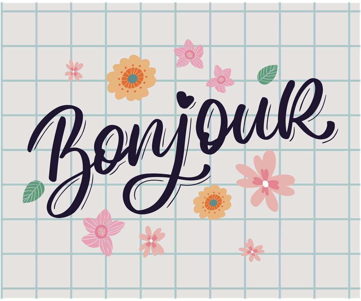 bonjour paris frase vector letras caligrafía pincel pizarra