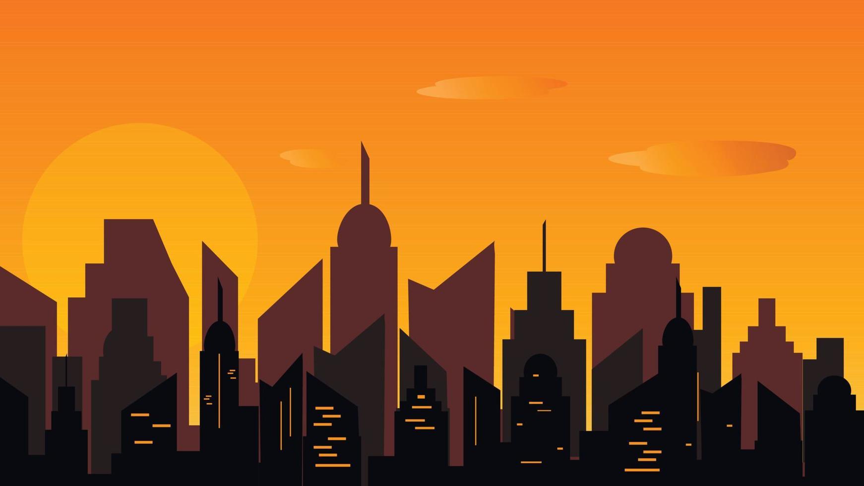 Morning city in a flat style. Panorama of buildings. vector