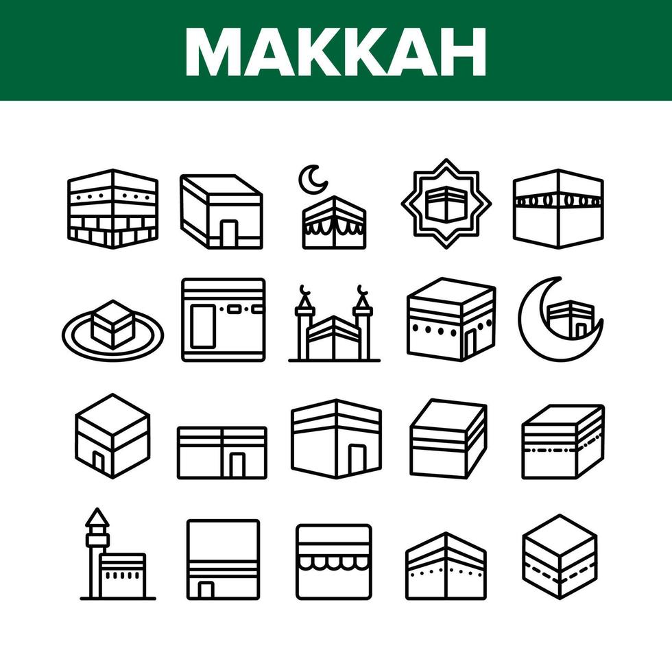 Makkah Islamic Religious Building Icons Set Vector