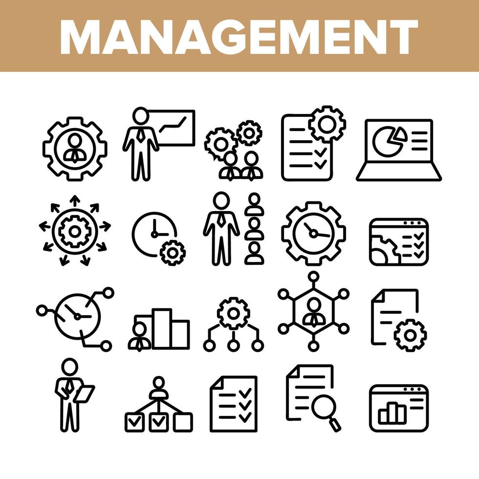 Management Collection Elements Icons Set Vector