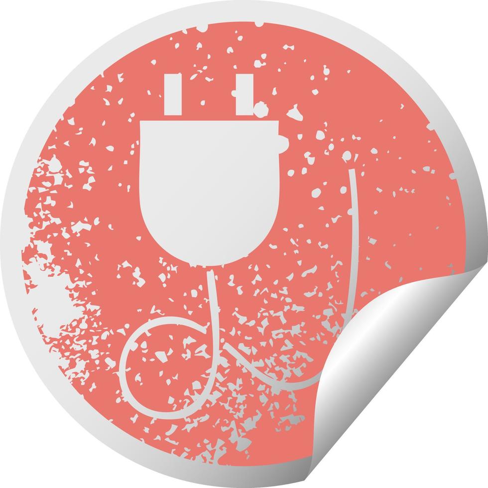 distressed circular peeling sticker symbol electrical plug vector