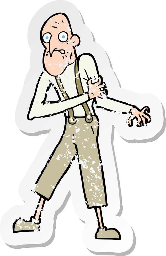 retro distressed sticker of a cartoon old man having heart attack vector