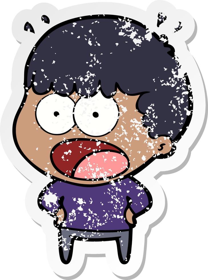 distressed sticker of a cartoon shocked man vector