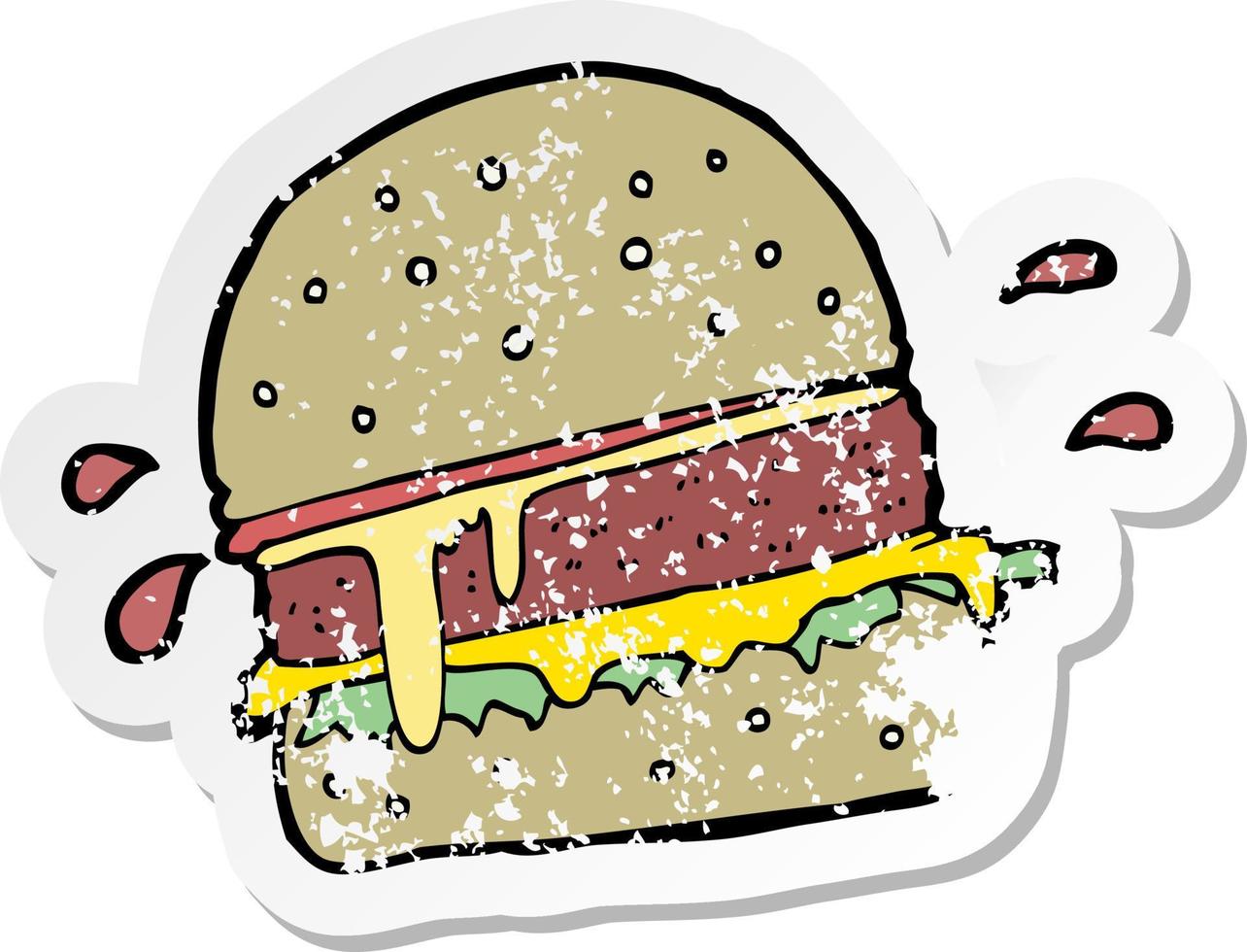 pegatina retro angustiada de una hamburguesa de dibujos animados vector