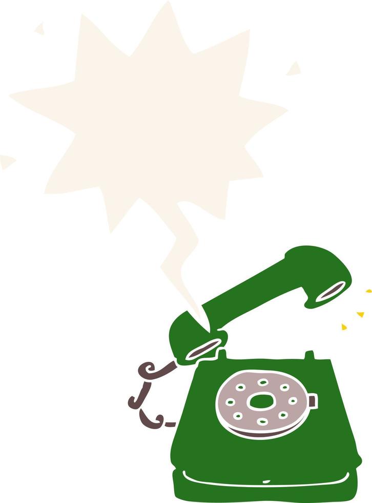 cartoon old telephone and speech bubble in retro style vector