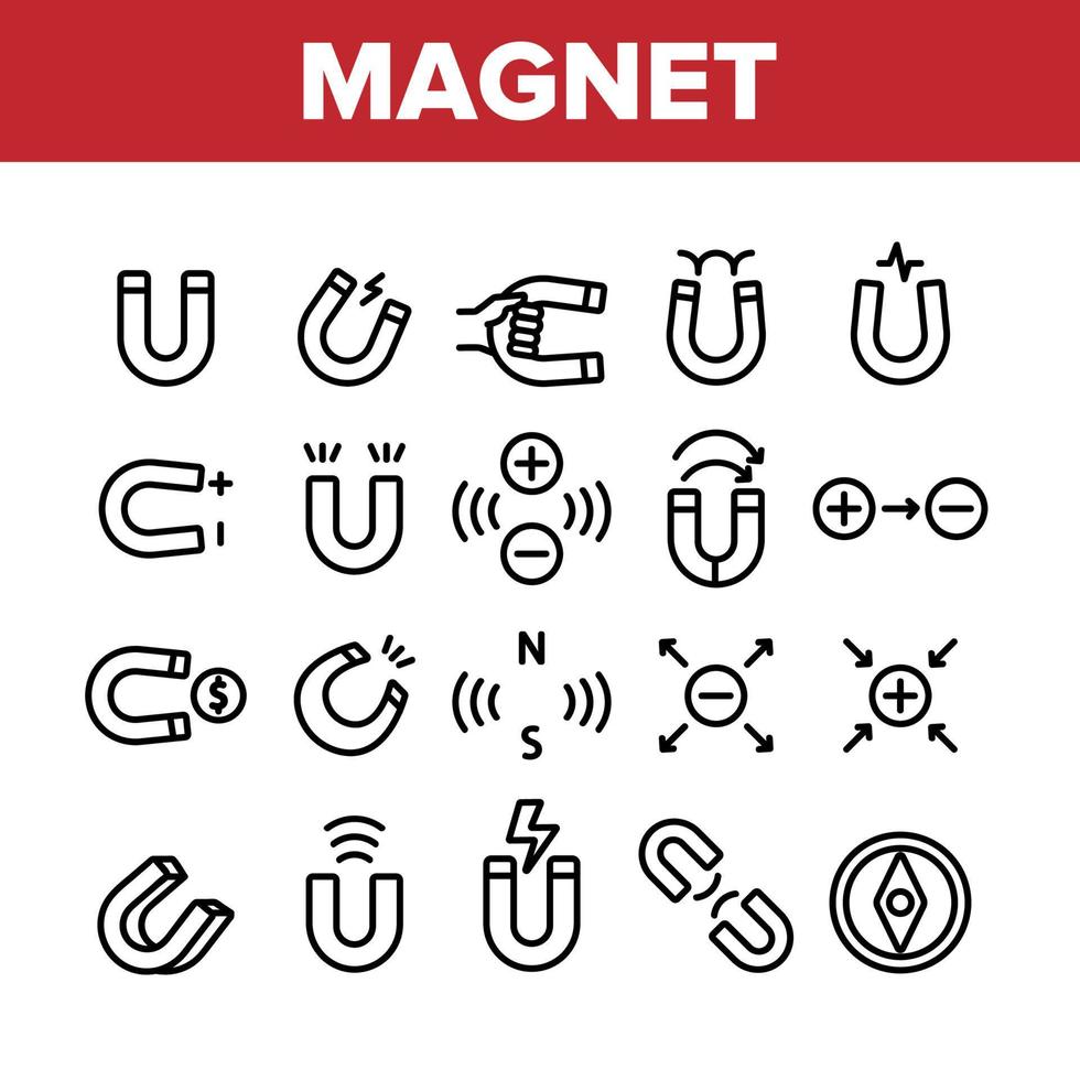 Magnet Power Collection Elements Icons Set Vector