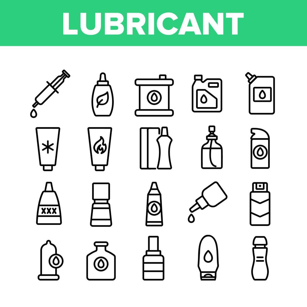 Lubricant Container Collection Icons Set Vector