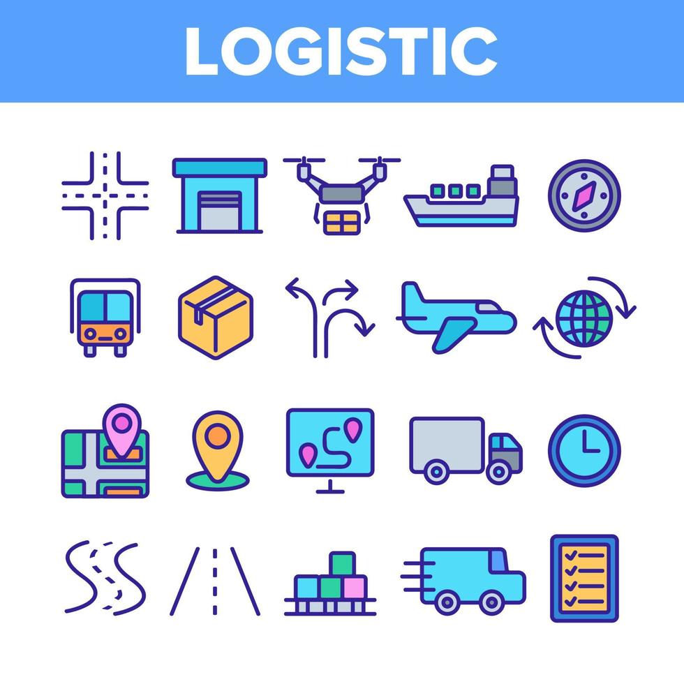 conjunto de iconos de vector lineal del departamento de logística global