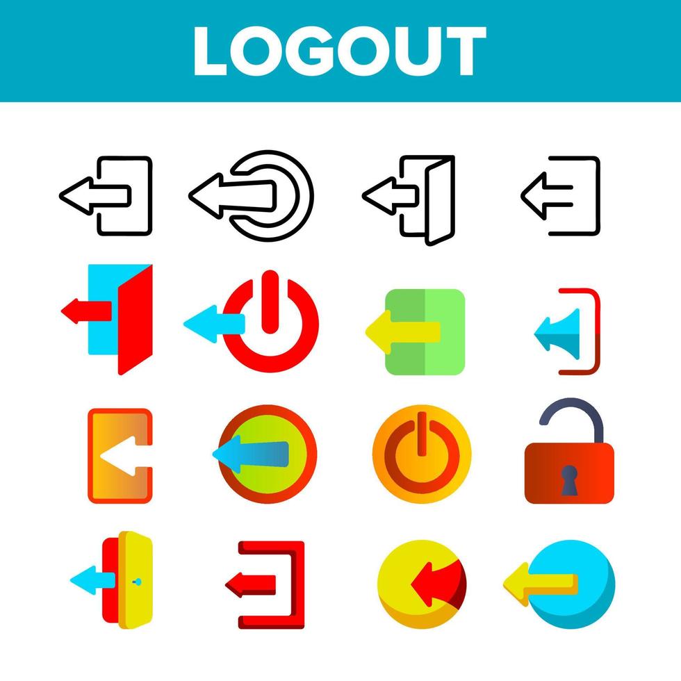 Logout Button Vector Thin Line Icons Set