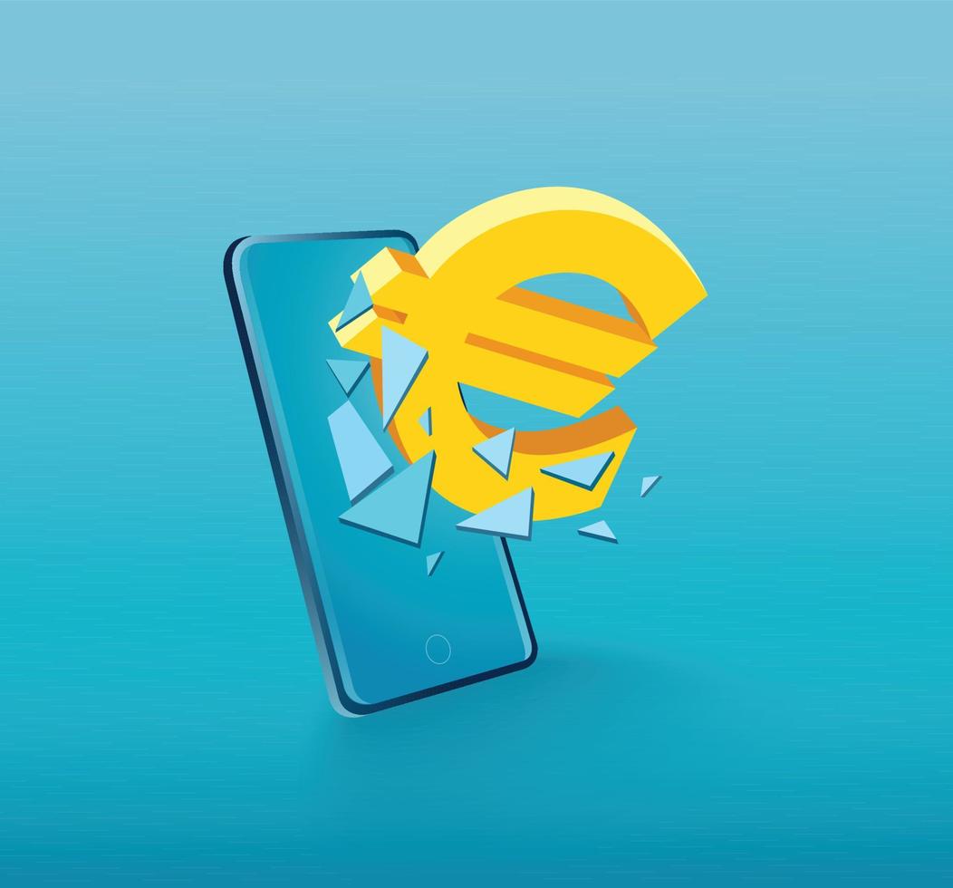 Euro icon Breaking through screen smartphone vector