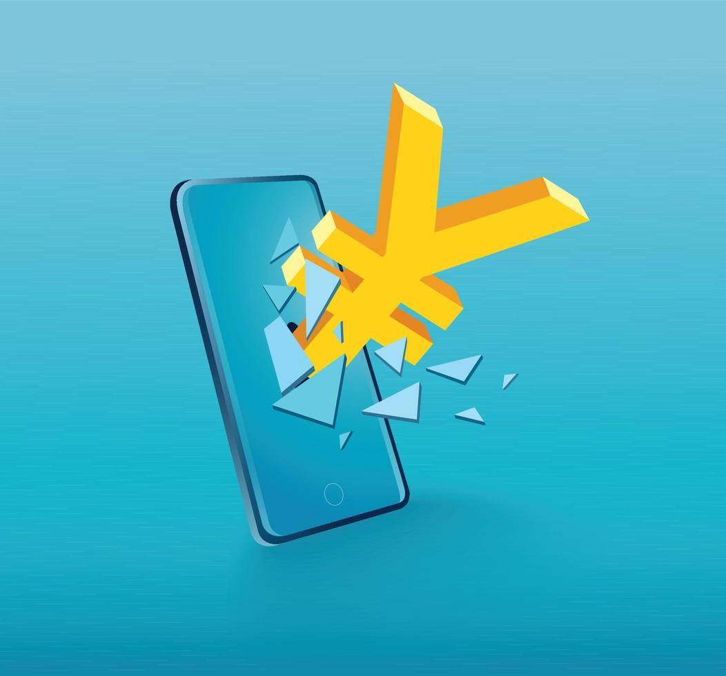 Yen Dollar icon Breaking through screen smartphone vector