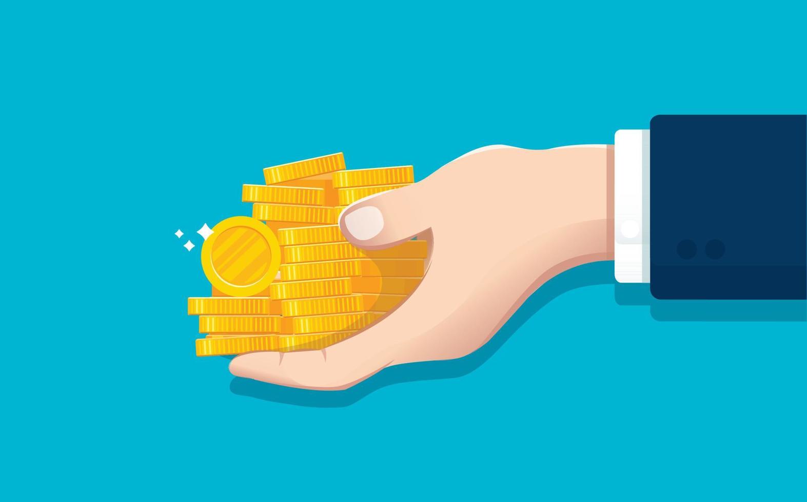 hand holding coin money vector illustration