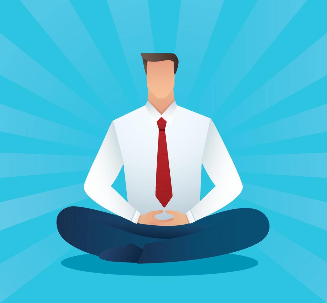 man sitting in lotus pose meditation. clearing his mind vector illustration