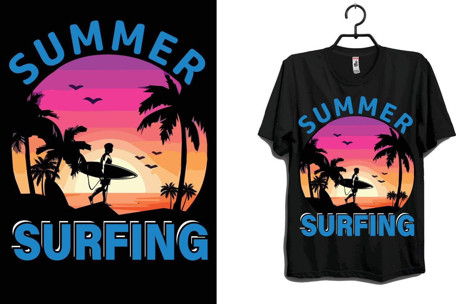 diseño de camiseta de vector de surf de verano