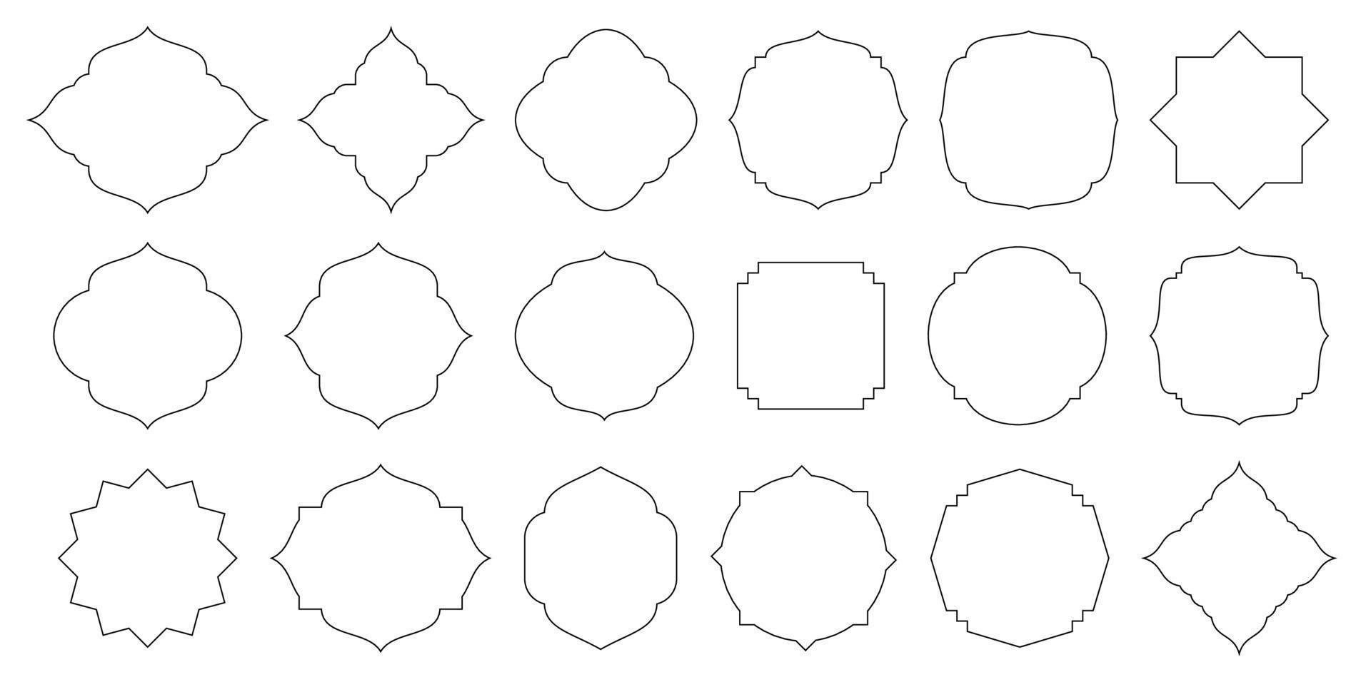 set of islamic line frames shapes badges vector