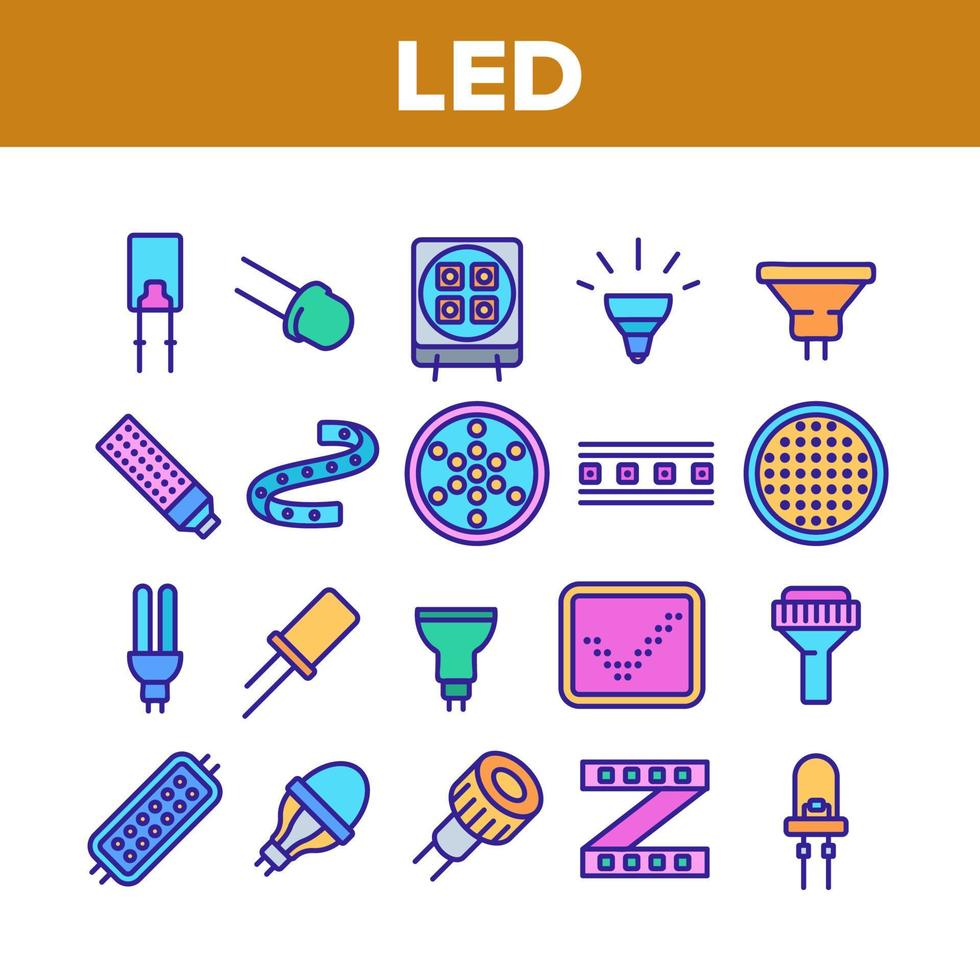 Led Lamp Equipment Collection Icons Set Vector