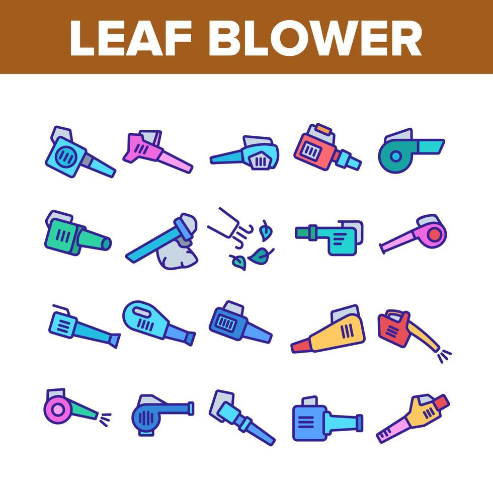 Leaf Blower Equipment Collection Icons Set Vector
