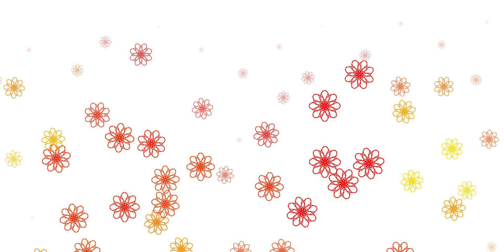 Plantilla de doodle de vector naranja claro con flores.