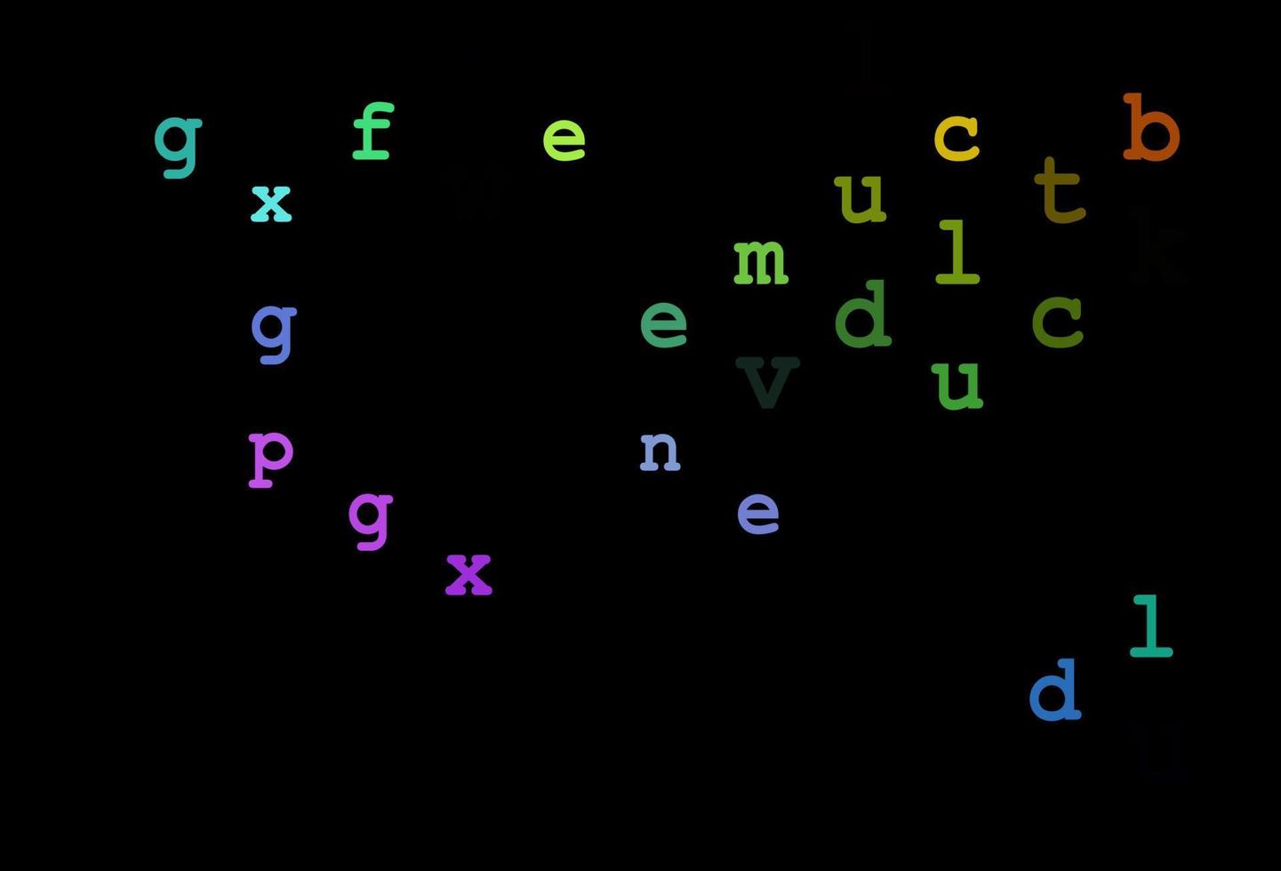Fondo de vector de arco iris multicolor oscuro con signos del alfabeto.