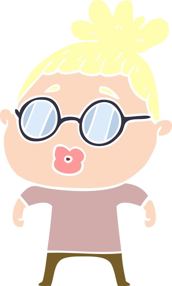 mujer de dibujos animados de estilo de color plano con gafas vector