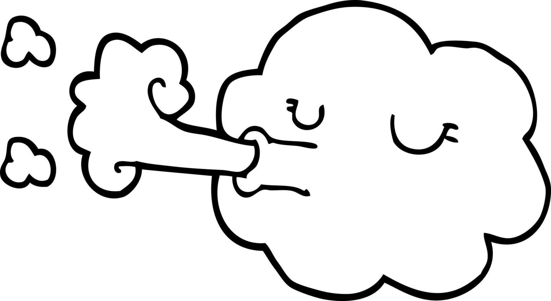 line drawing cartoon cloud blowing a gale vector