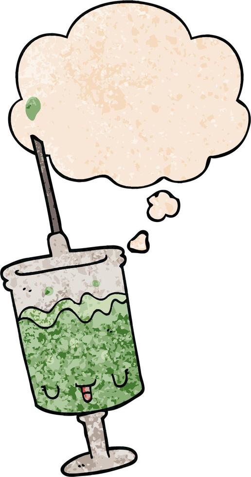 cartoon syringe and thought bubble in grunge texture pattern style vector