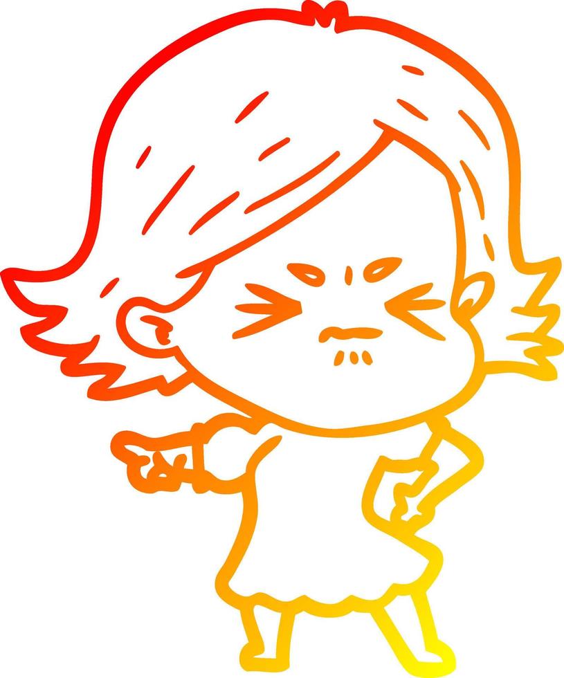 warm gradient line drawing cartoon angry woman vector