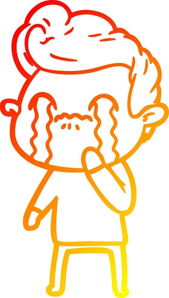warm gradient line drawing cartoon man crying vector