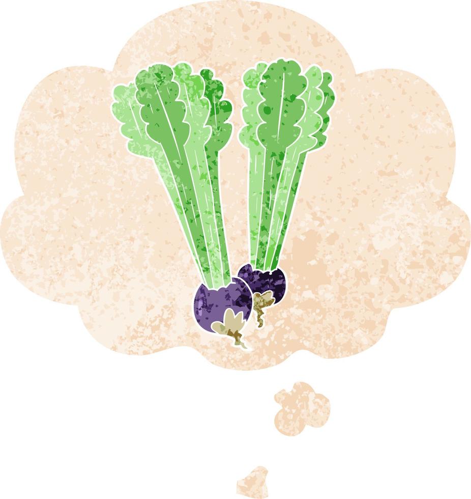 cartoon beetroot and thought bubble in retro textured style vector