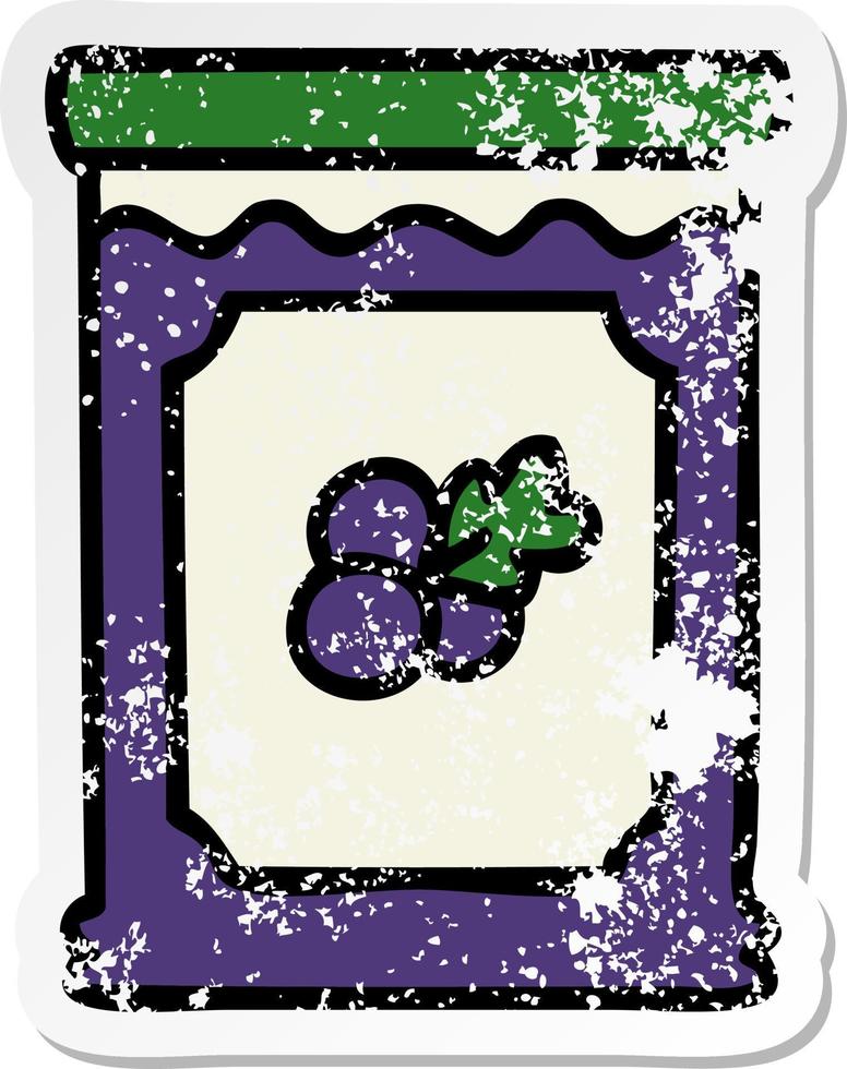 distressed sticker of a quirky hand drawn cartoon blueberry jam vector
