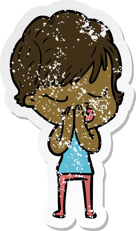 distressed sticker of a cartoon woman with eyes shut vector