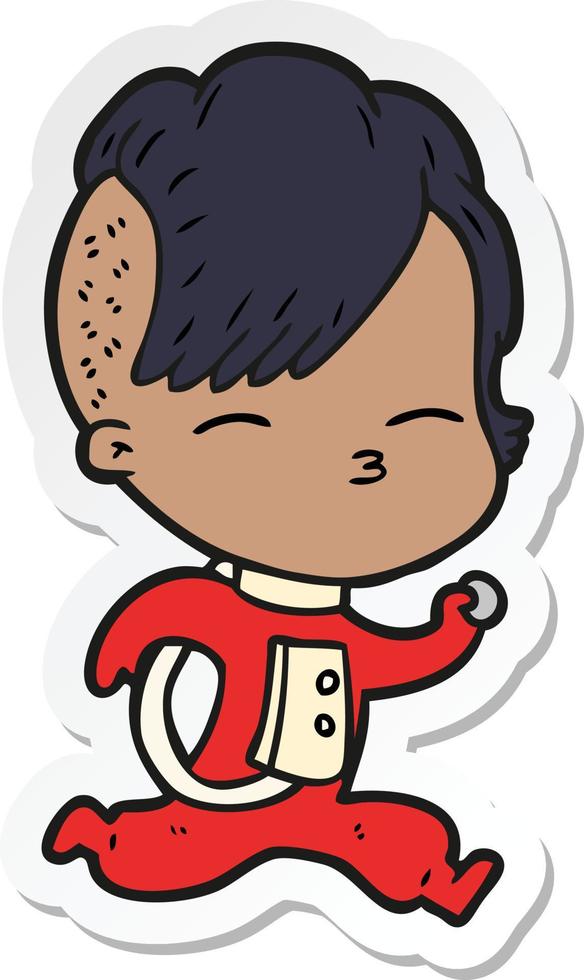 sticker of a cartoon girl in space suit vector
