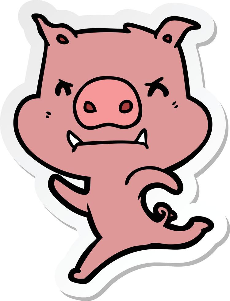 sticker of a angry cartoon pig charging vector