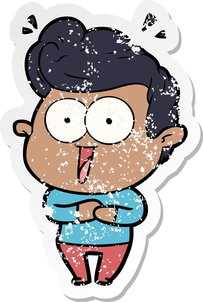 distressed sticker of a cartoon excited man vector