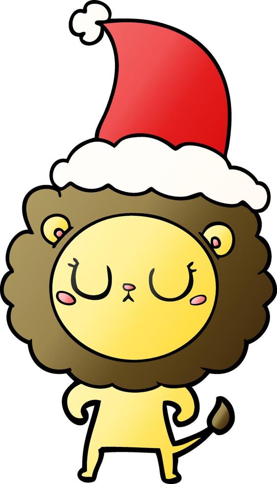 gradient cartoon of a lion wearing santa hat vector