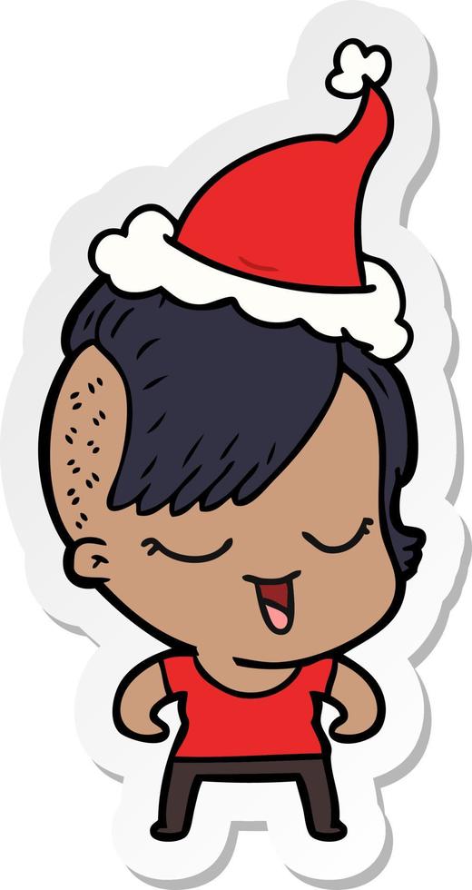 happy sticker cartoon of a girl wearing santa hat vector