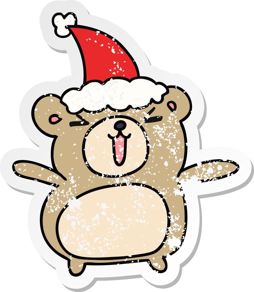 pegatina angustiada de navidad caricatura de oso kawaii vector