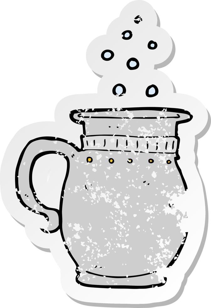 retro distressed sticker of a cartoon beer tankard vector