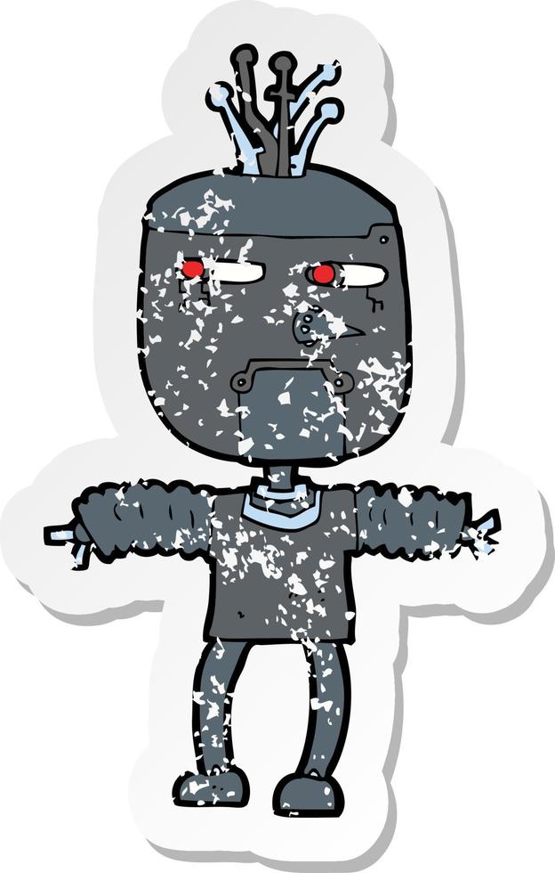 retro distressed sticker of a cartoon robot vector