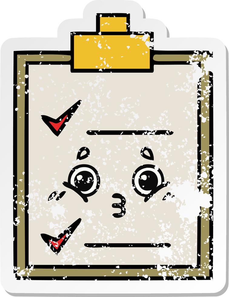 distressed sticker of a cute cartoon check list vector