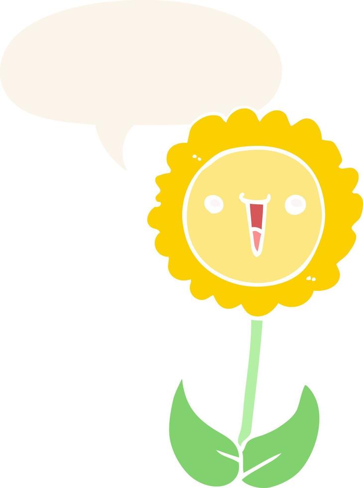 cartoon flower and speech bubble in retro style vector