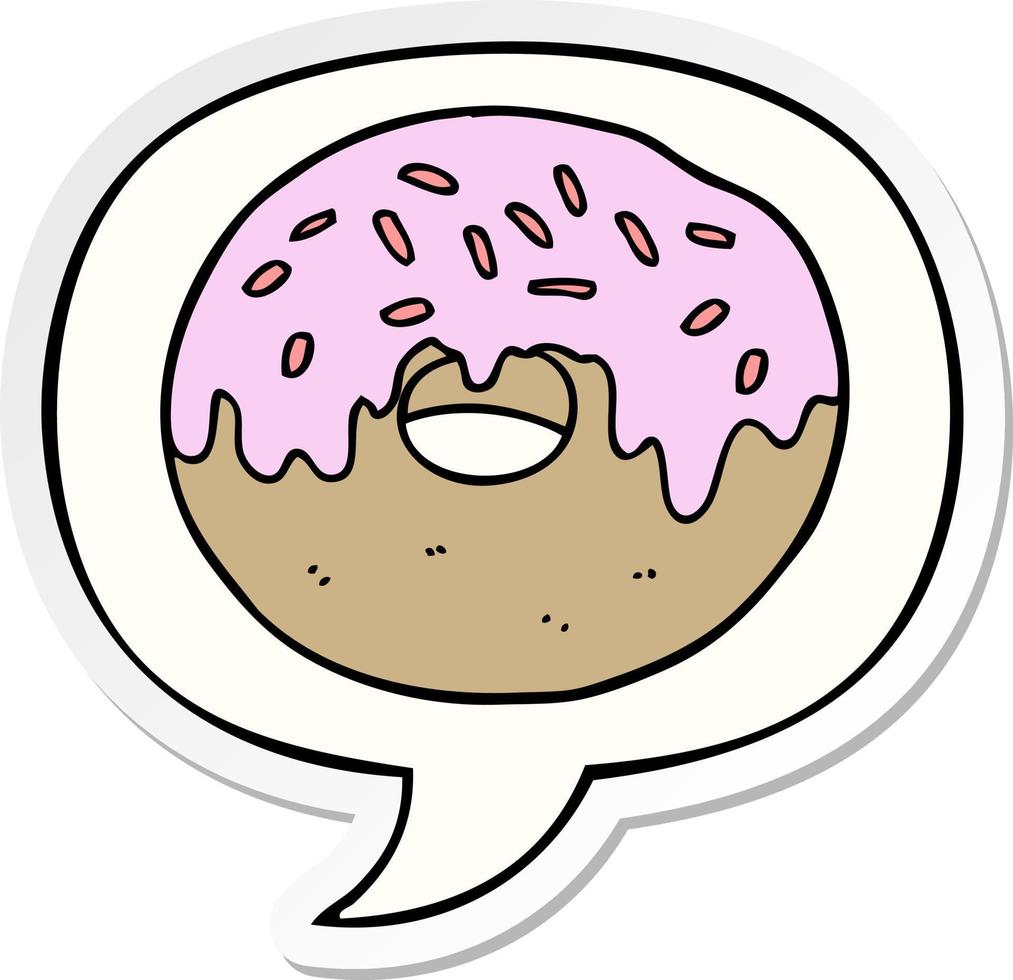 cartoon donut and speech bubble sticker vector