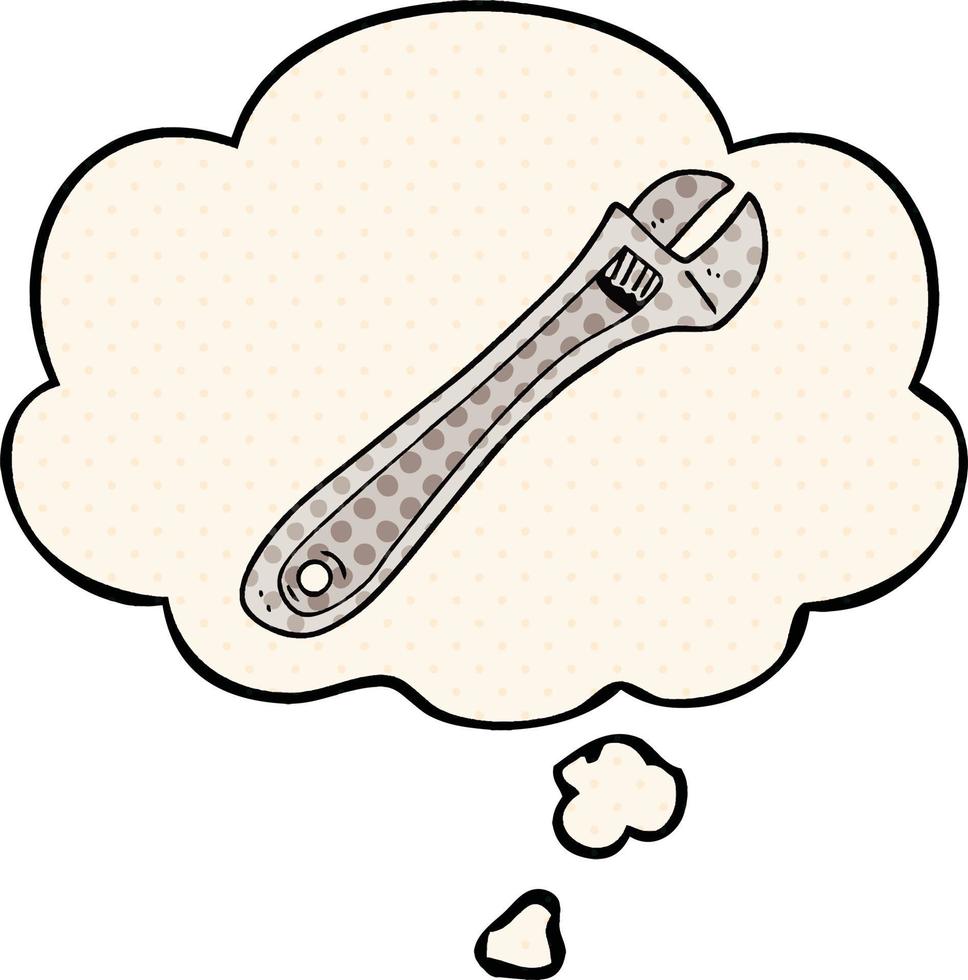 cartoon spanner and thought bubble in comic book style vector