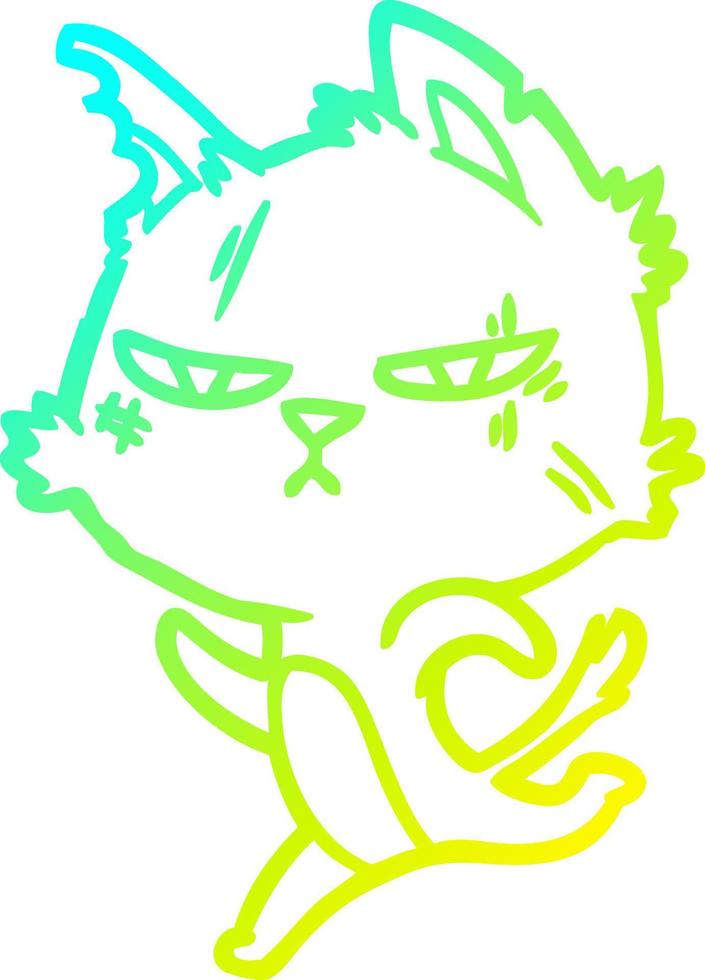 cold gradient line drawing tough cartoon cat running vector